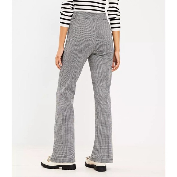 Loft Women's Houndstooth Pintucked Pull-On Flare Pants Size XL High Rise - Picture 2 of 14